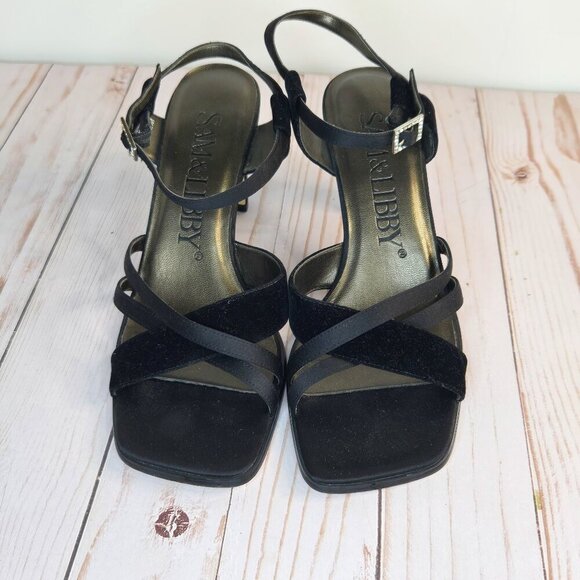 Sam & Libby Marla Strappy Heels | Black Satin | Size 6.5M - Picture 1 of 11